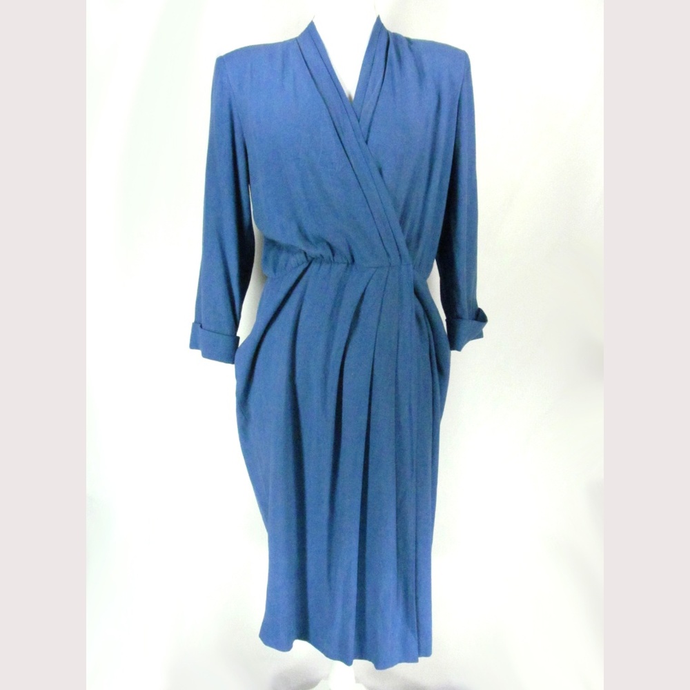 Leslie Fay Petite Dress Size 8 Blue 3/4 Sleeves